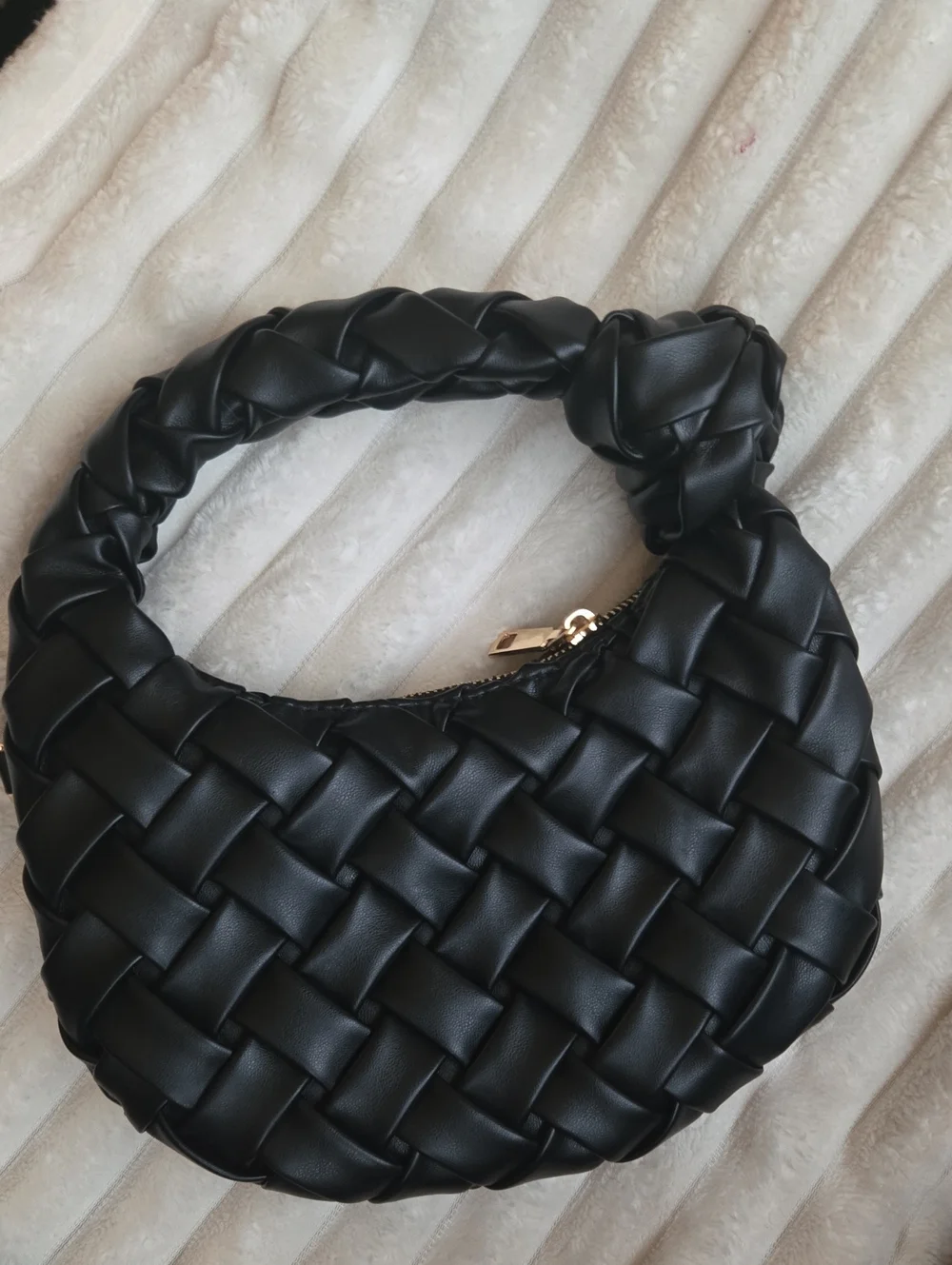 Woven Hobo Clutch Soft Leather little  Black Bag